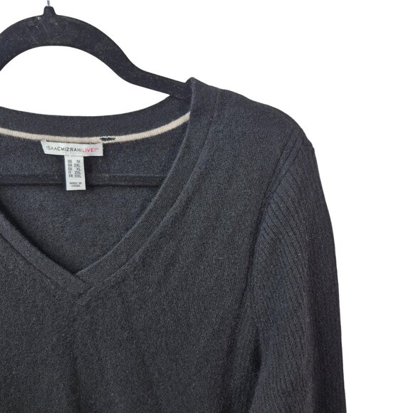 Isaac Mizrahi Womens Sweater 1X Black 100% Cashmere V Neck Long Sleeve Pullover - Picture 6 of 6